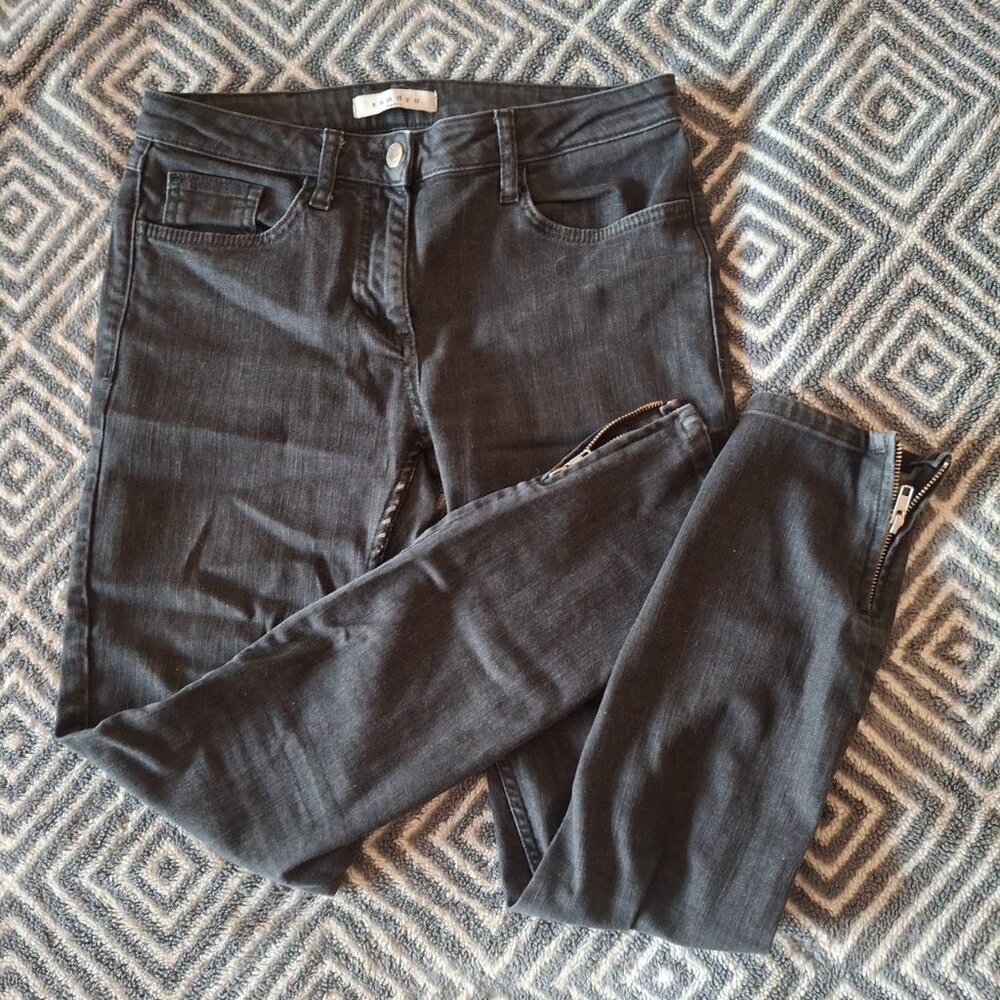 Sandro Paris Black Skinny Jeans Ankle Zip US 6 Inseam 27"